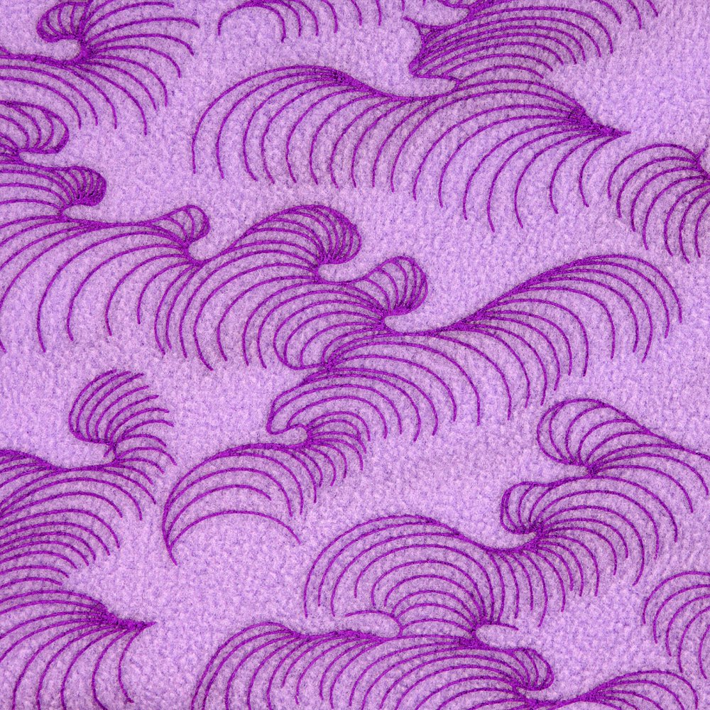 Light Purple Fleece Neck Warmer Snood Scarf with Dark Purple Tsunami Wave Embroidery