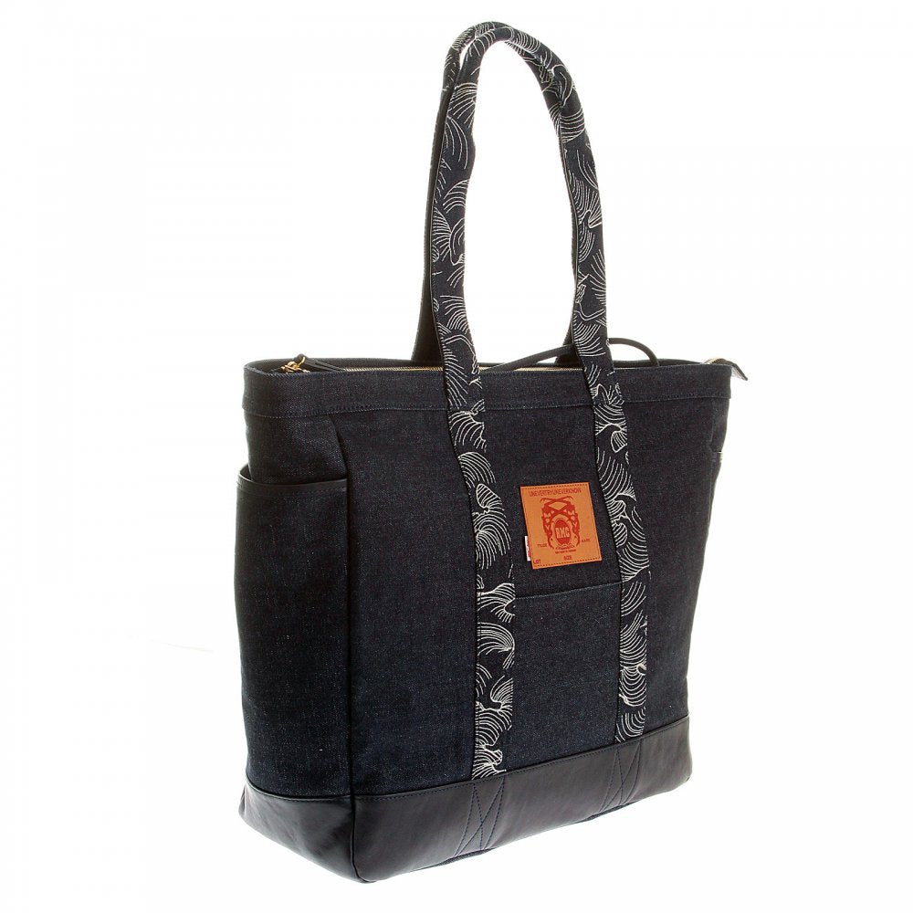 Mens/Unisex denim leather shopper bag