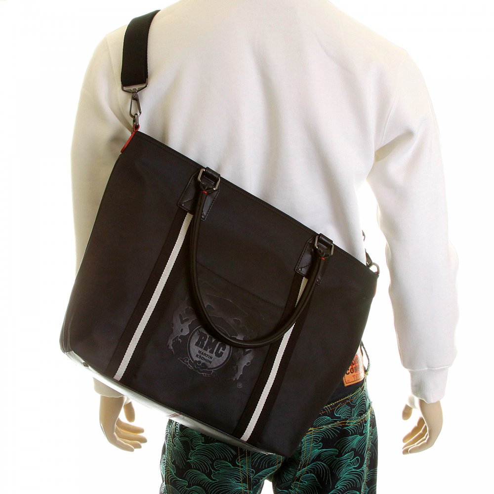 Mens Unisex Black Nylon Leather Shopper Bag