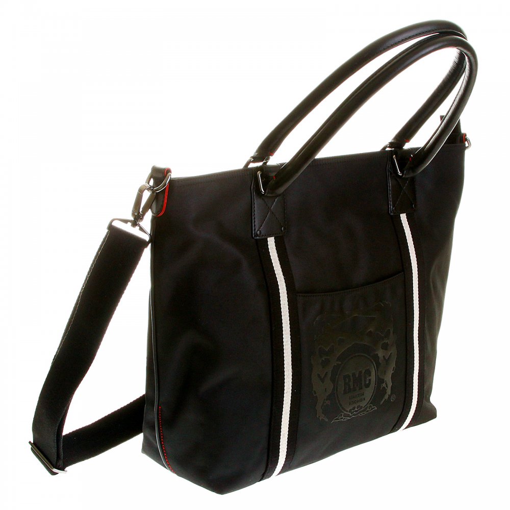 Mens Unisex Black Nylon Leather Shopper Bag