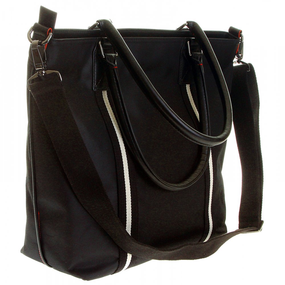Mens Unisex Black Nylon Leather Shopper Bag