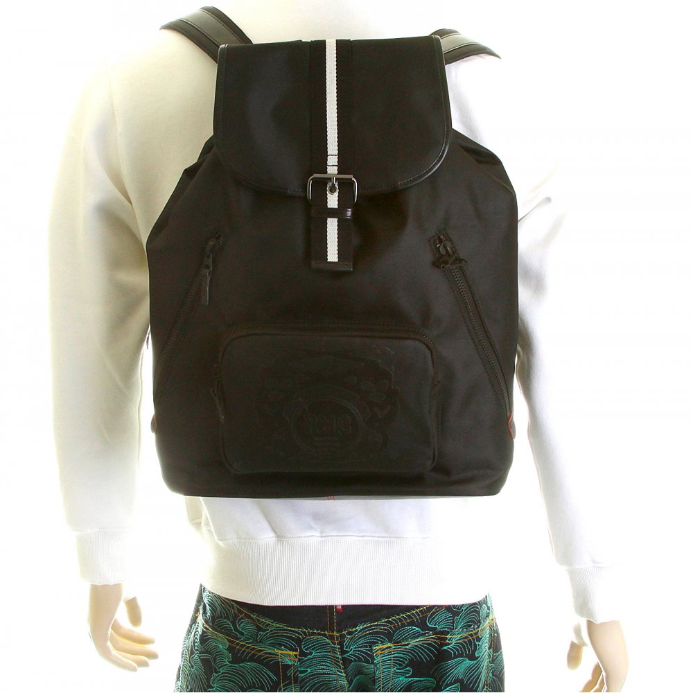 Mens/Unisex Black Nylon with Leather Backpack