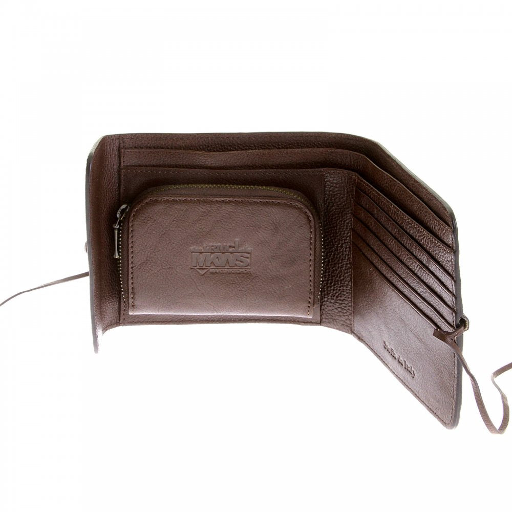 Mens Brown Grain Leather Wallet with Shoe Lace