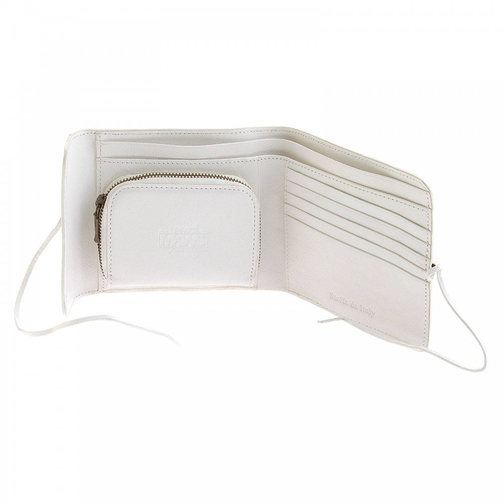 Mens White Leather Wallet with Shoe Lace Tie Closure