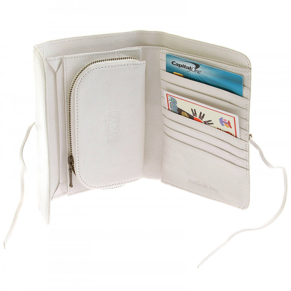 White Leather Bill Fold Credit Card Leather Wallet