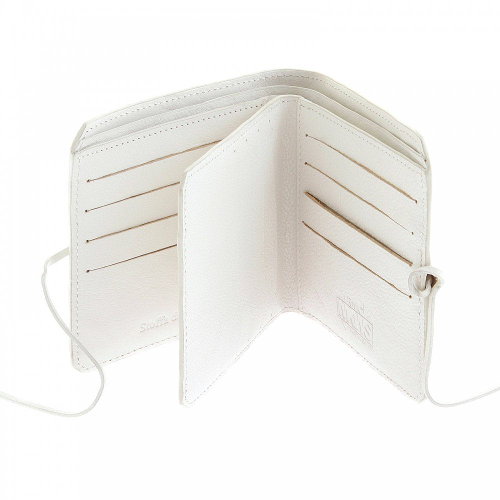Mens White Grain Leather Wallet with Shoe Lace Tie Closure