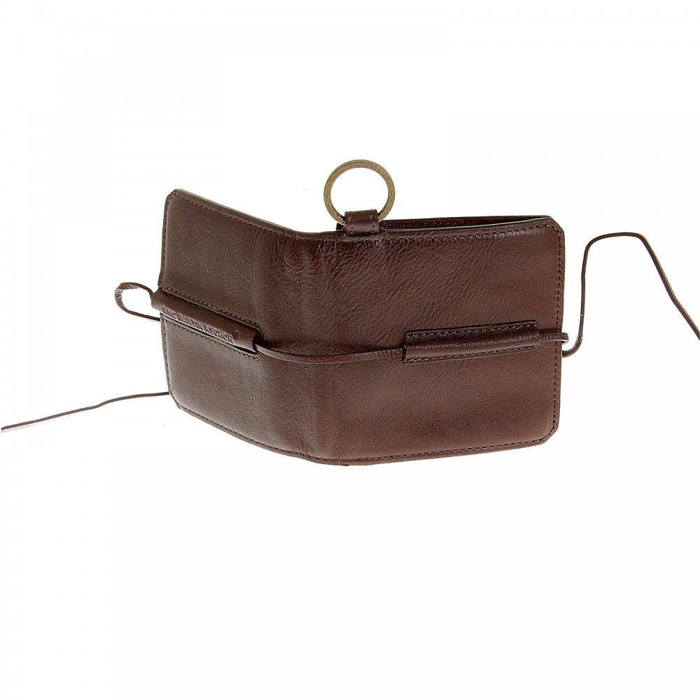 Mens Brown Grain Leather Wallet with Shoe Lace Tie Closure