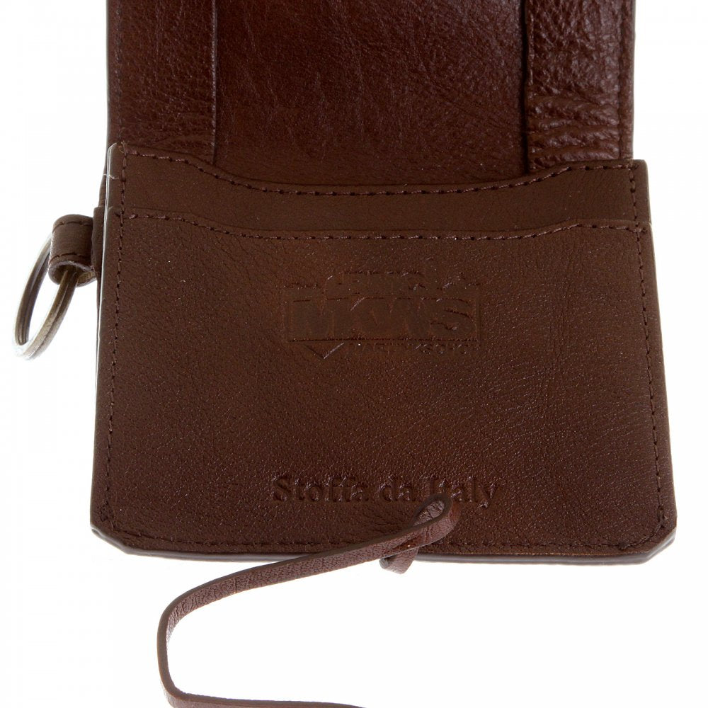 Mens Brown Grain Leather Wallet with Shoe Lace Tie Closure