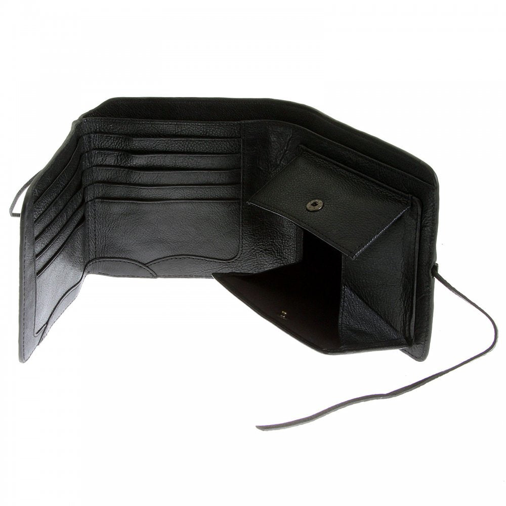 Mens Black Leather 3 Fold Credit Card and Coin Pouch Landscape Wallet