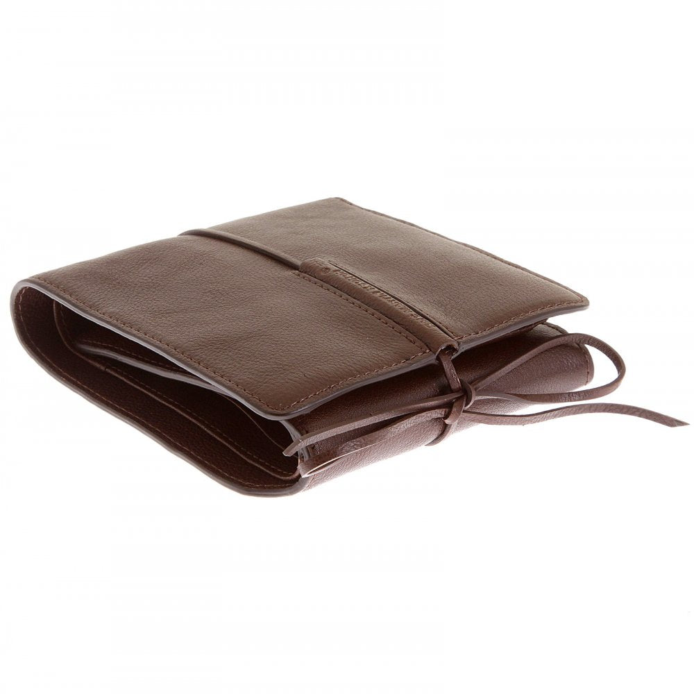 Mens Brown Leather 3 Fold Credit Card & Coin Pouch Landscape Wallet