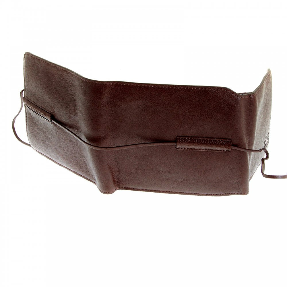 Mens Brown Leather 3 Fold Credit Card & Coin Pouch Landscape Wallet