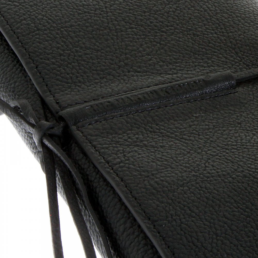 Unisex Black Grain Leather Travel Wallet with Shoe Lace Tie Closure