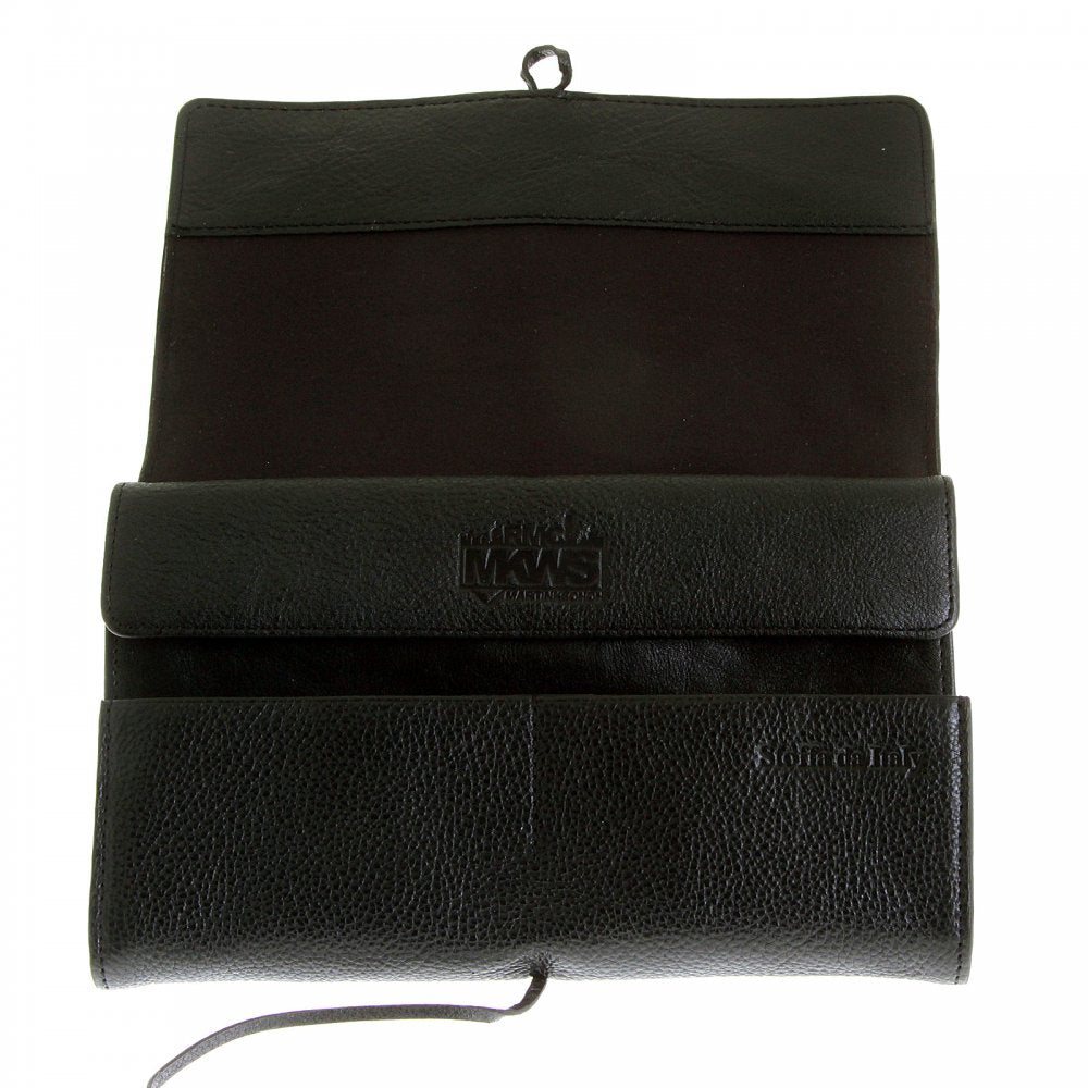 Unisex Black Grain Leather Travel Wallet with Shoe Lace Tie Closure
