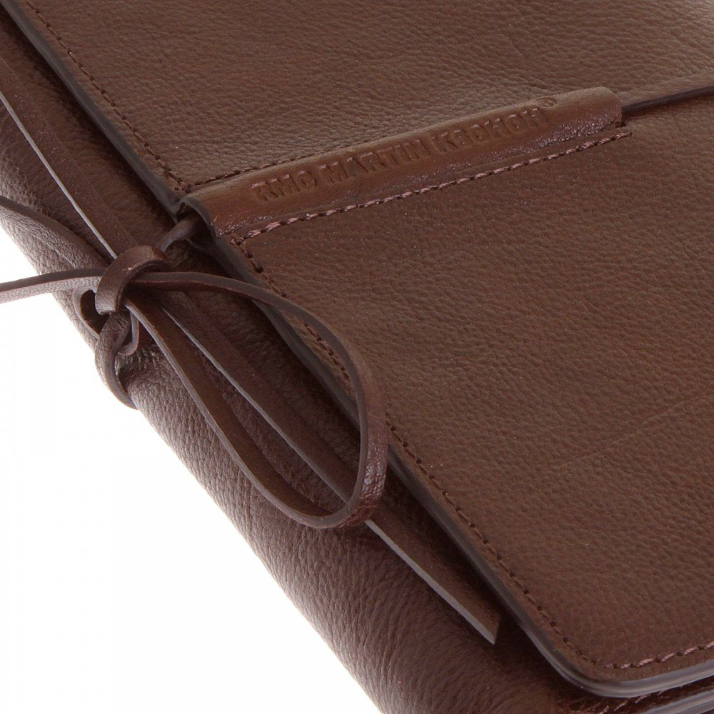 Unisex Brown Grain Leather Travel Wallet with Shoe Lace Tie Closure