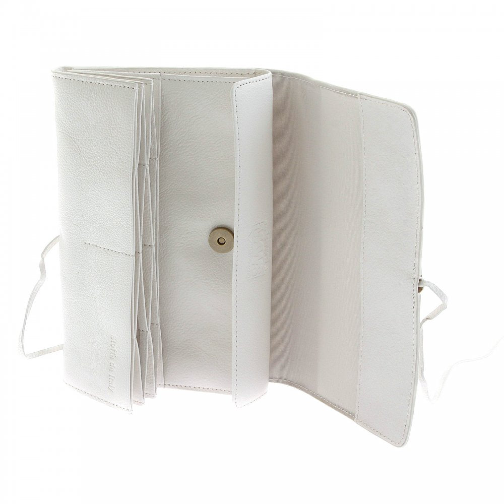 Unisex White Grain Leather Travel Wallet with Shoe Lace Tie Closure