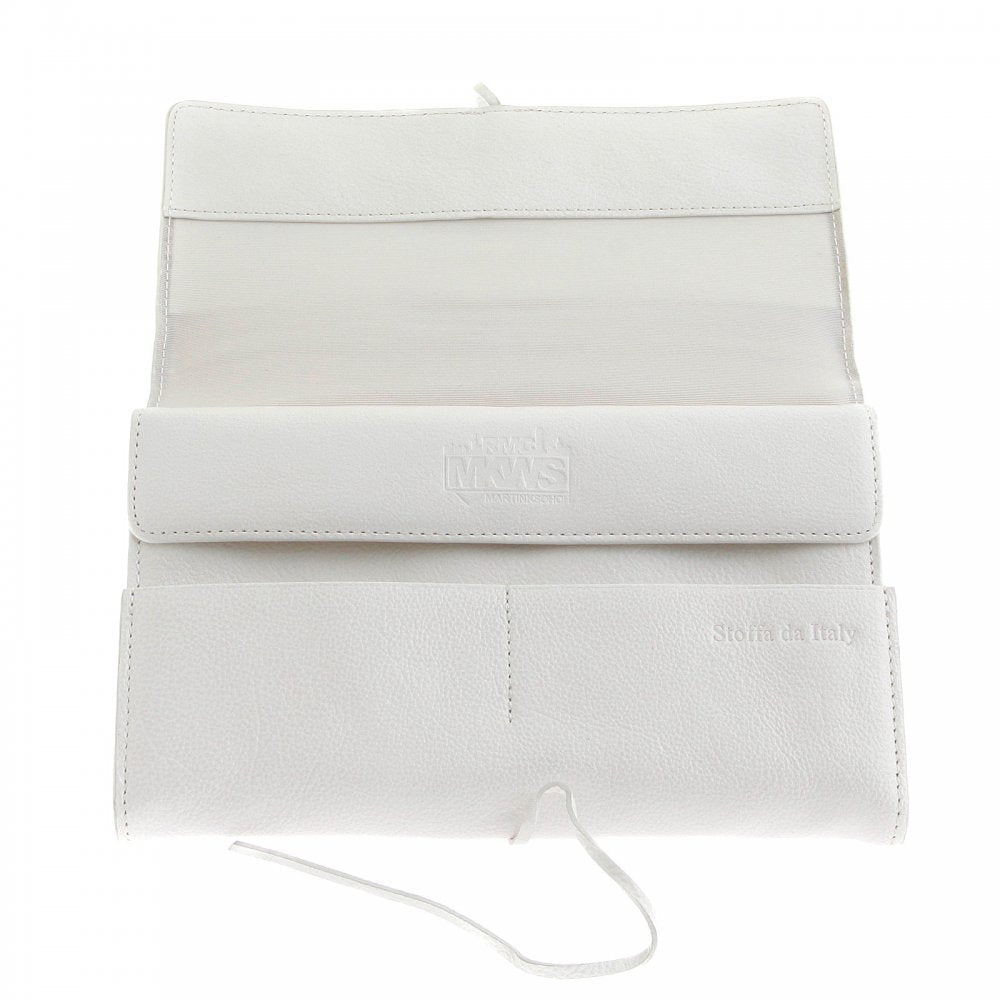 Unisex White Grain Leather Travel Wallet with Shoe Lace Tie Closure
