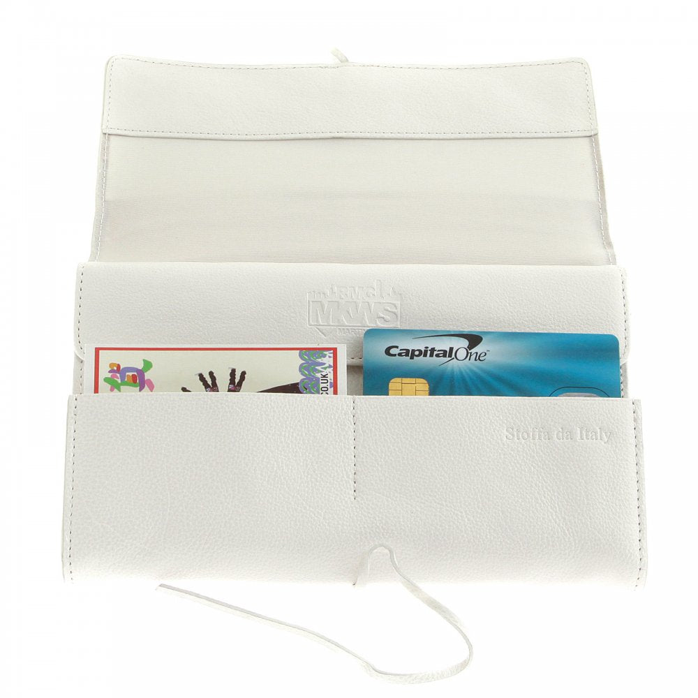 Unisex White Grain Leather Travel Wallet with Shoe Lace Tie Closure