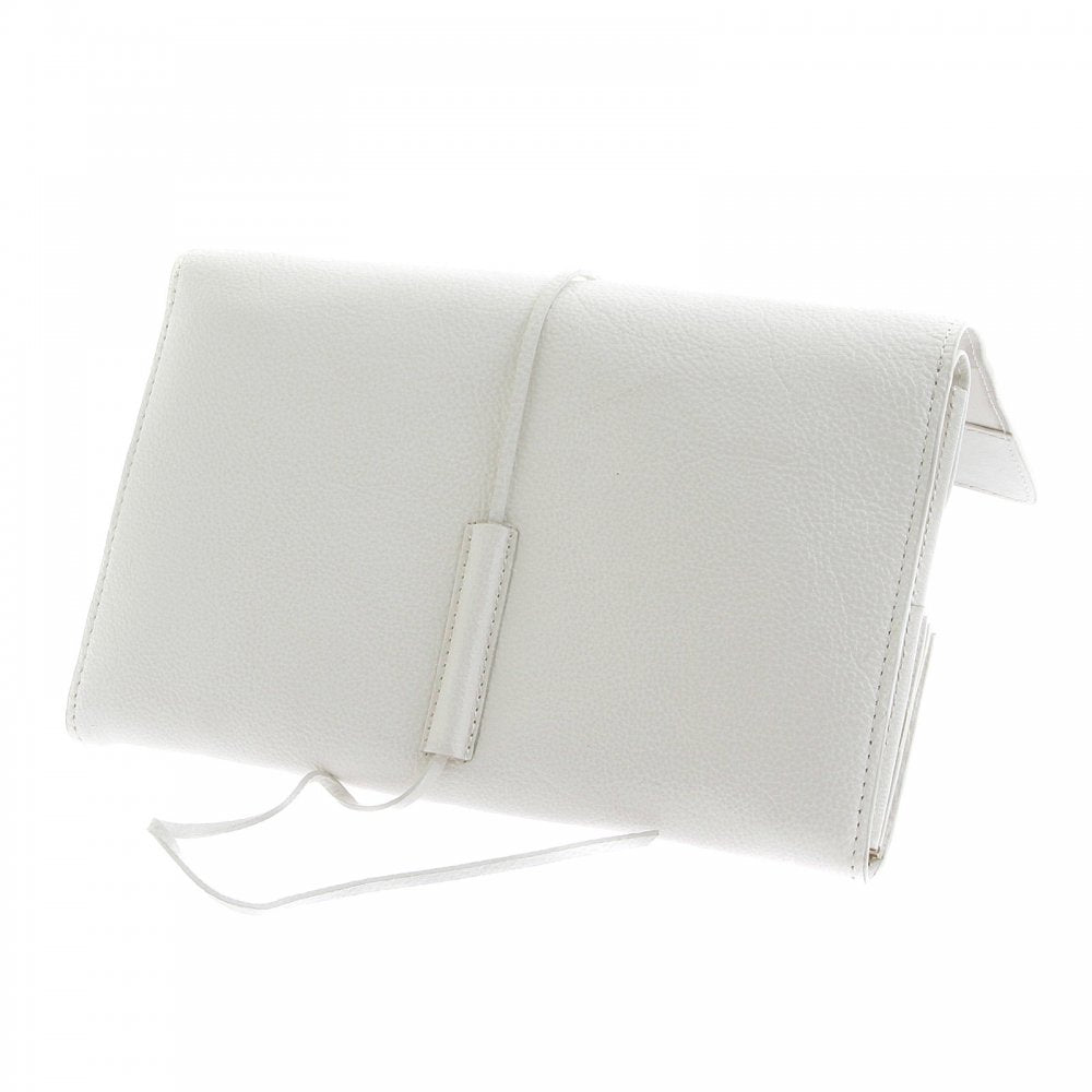 Unisex White Grain Leather Travel Wallet with Shoe Lace Tie Closure