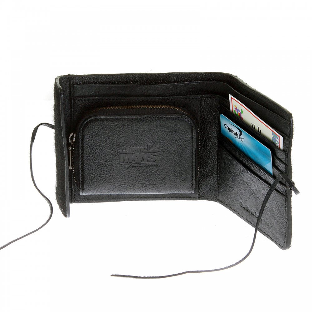 Mens Black Leather/Horse Hair Wallet with Shoe Lace Tie Closure