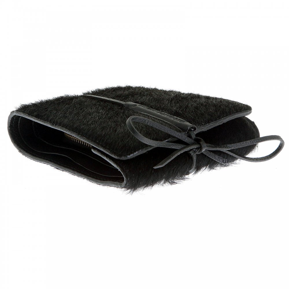 Mens Black Leather/Horse Hair Wallet with Shoe Lace Tie Closure