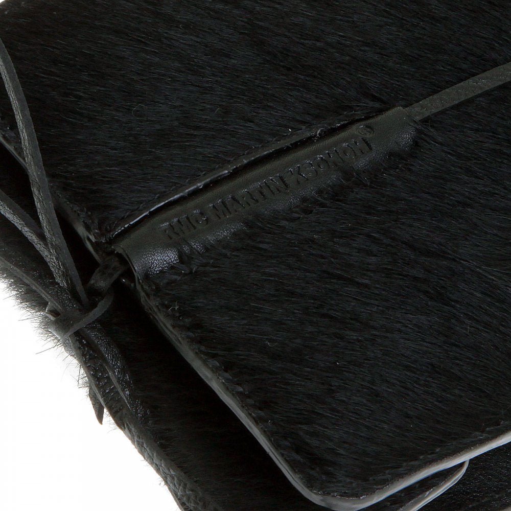Mens Black Leather/Horse Hair Wallet with Shoe Lace Tie Closure
