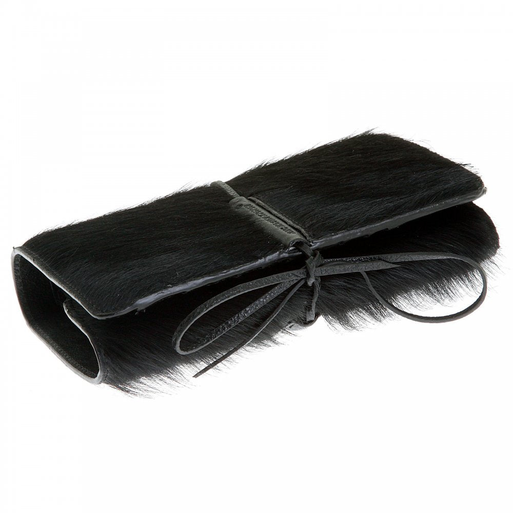 Black Leather/Horse Hair Bill Fold Credit Card & Coin Pouch Wallet