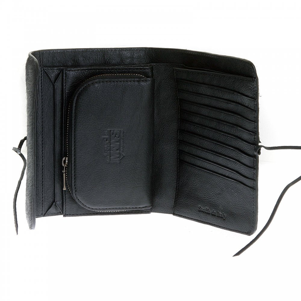 Black Leather/Horse Hair Bill Fold Credit Card & Coin Pouch Wallet