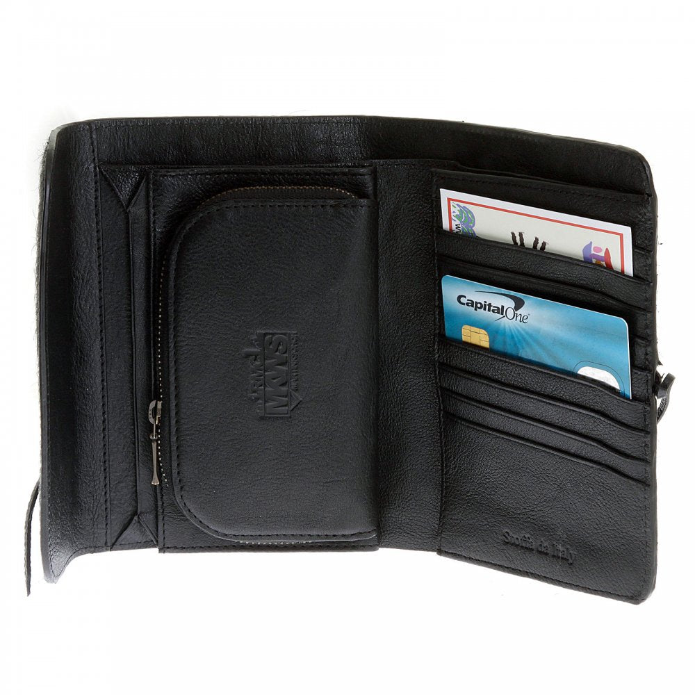 Black Leather/Horse Hair Bill Fold Credit Card & Coin Pouch Wallet