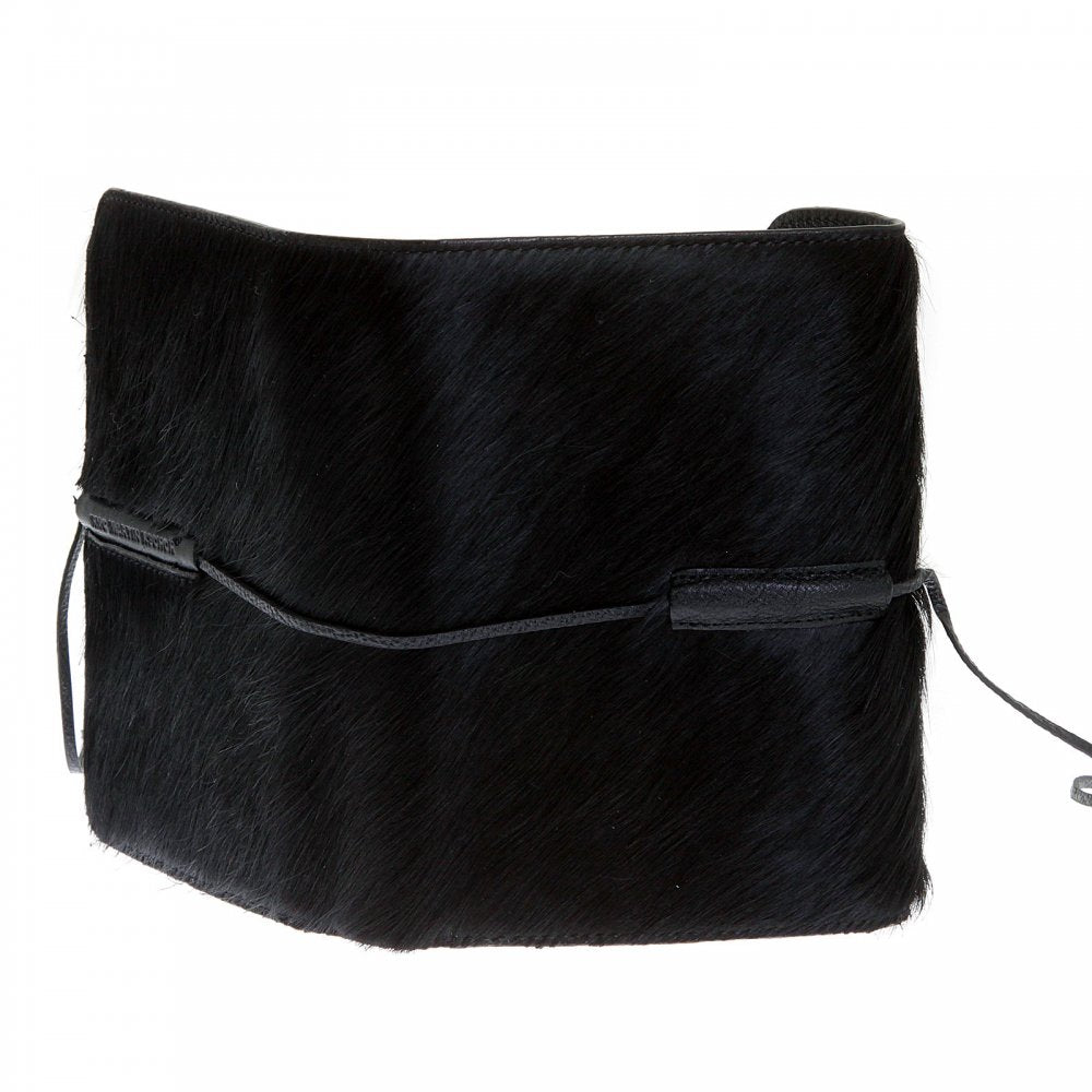 Black Leather/Horse Hair Bill Fold Credit Card & Coin Pouch Wallet