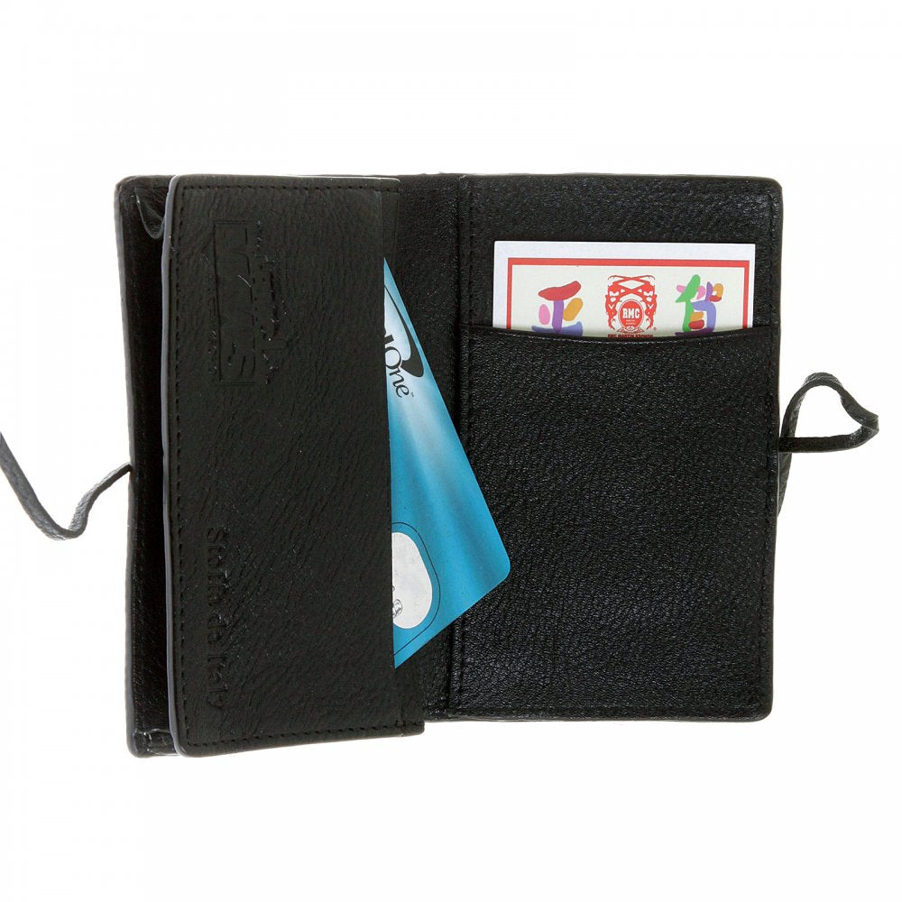 Mens Black Leather/Horse Hair Card Holder with Shoe Lace Tie Closure