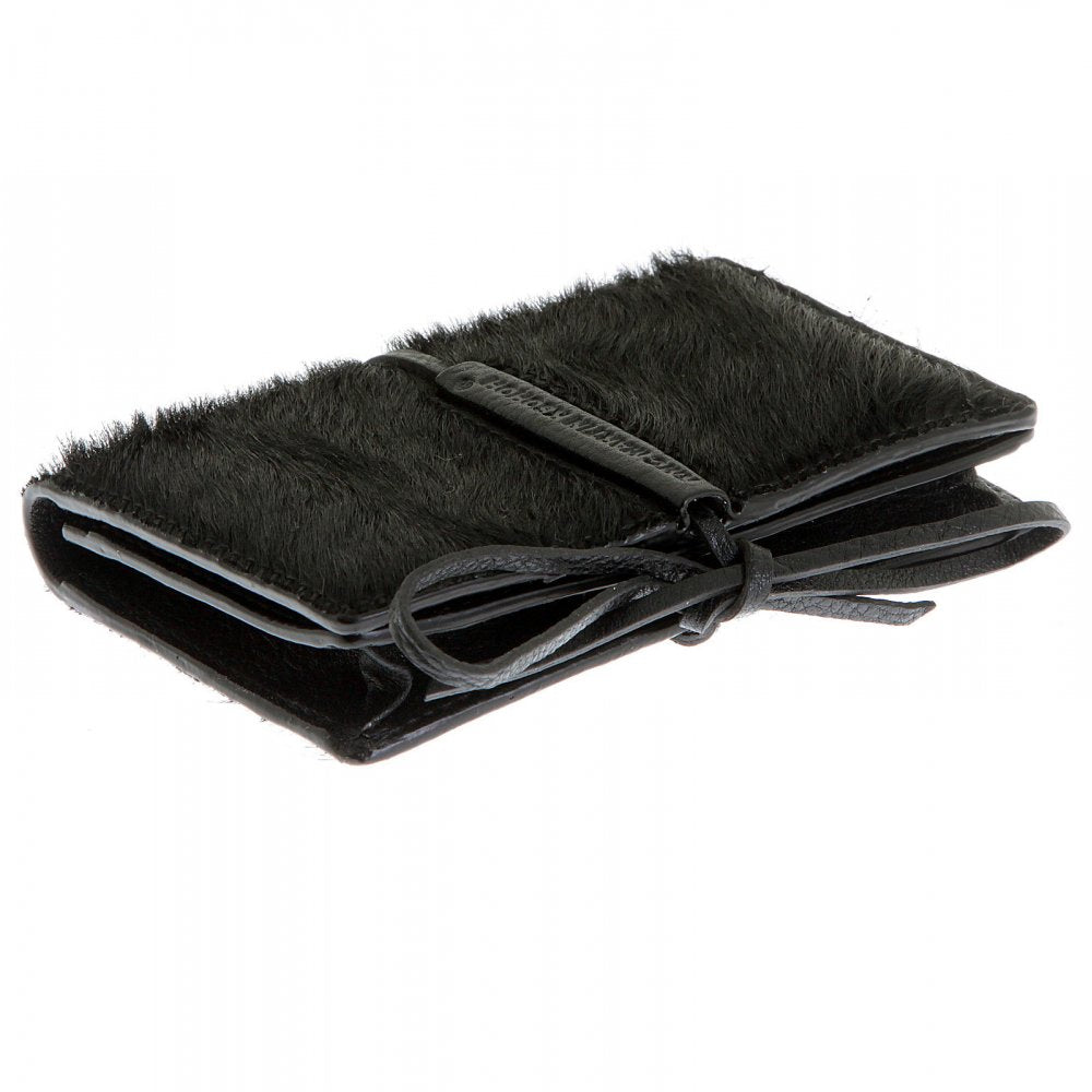 Mens Black Leather/Horse Hair Card Holder with Shoe Lace Tie Closure