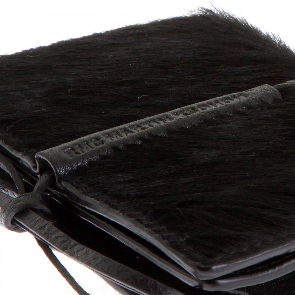 Mens Black Leather/Horse Hair Card Holder with Shoe Lace Tie Closure