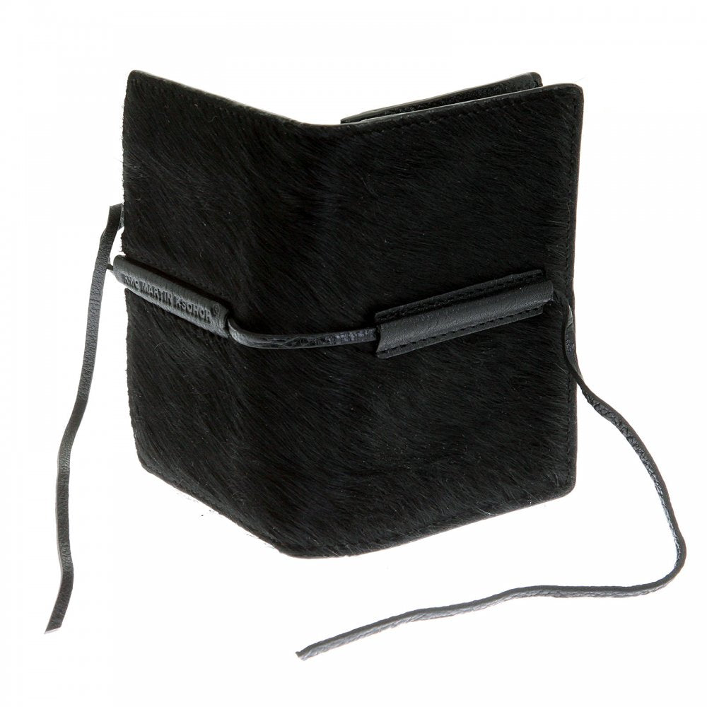 Mens Black Leather/Horse Hair Card Holder with Shoe Lace Tie Closure