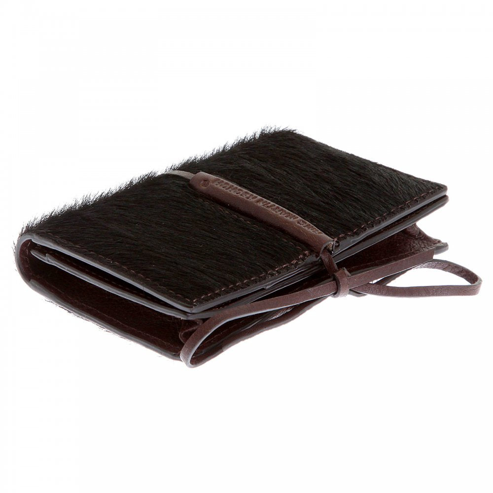 Mens Brown Leather/Horse Hair Card Holder with Shoe Lace Lie Closure