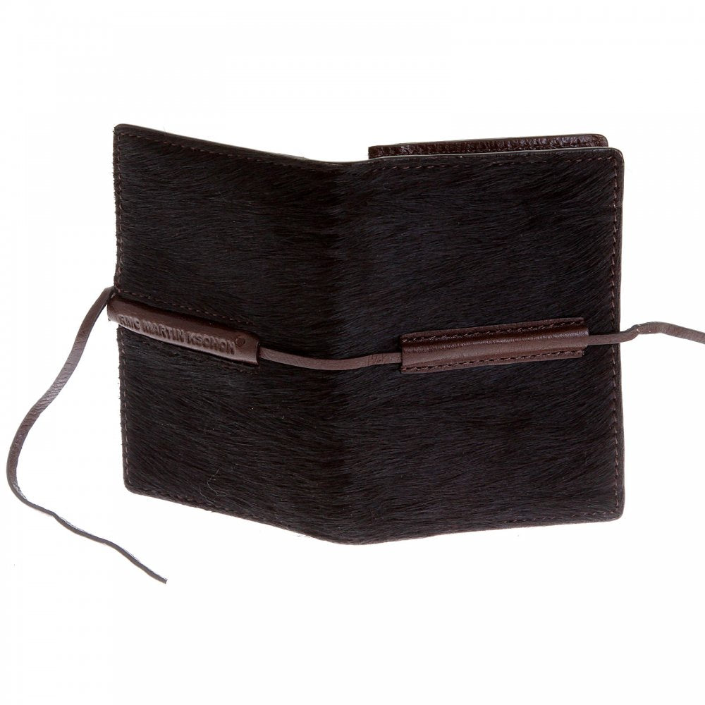 Mens Brown Leather/Horse Hair Card Holder with Shoe Lace Lie Closure