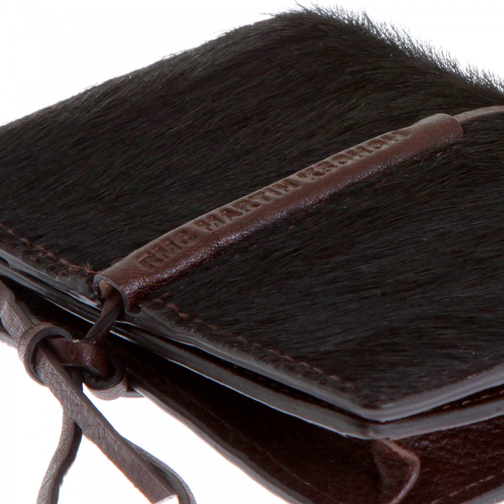 Mens Brown Leather/Horse Hair Card Holder with Shoe Lace Lie Closure