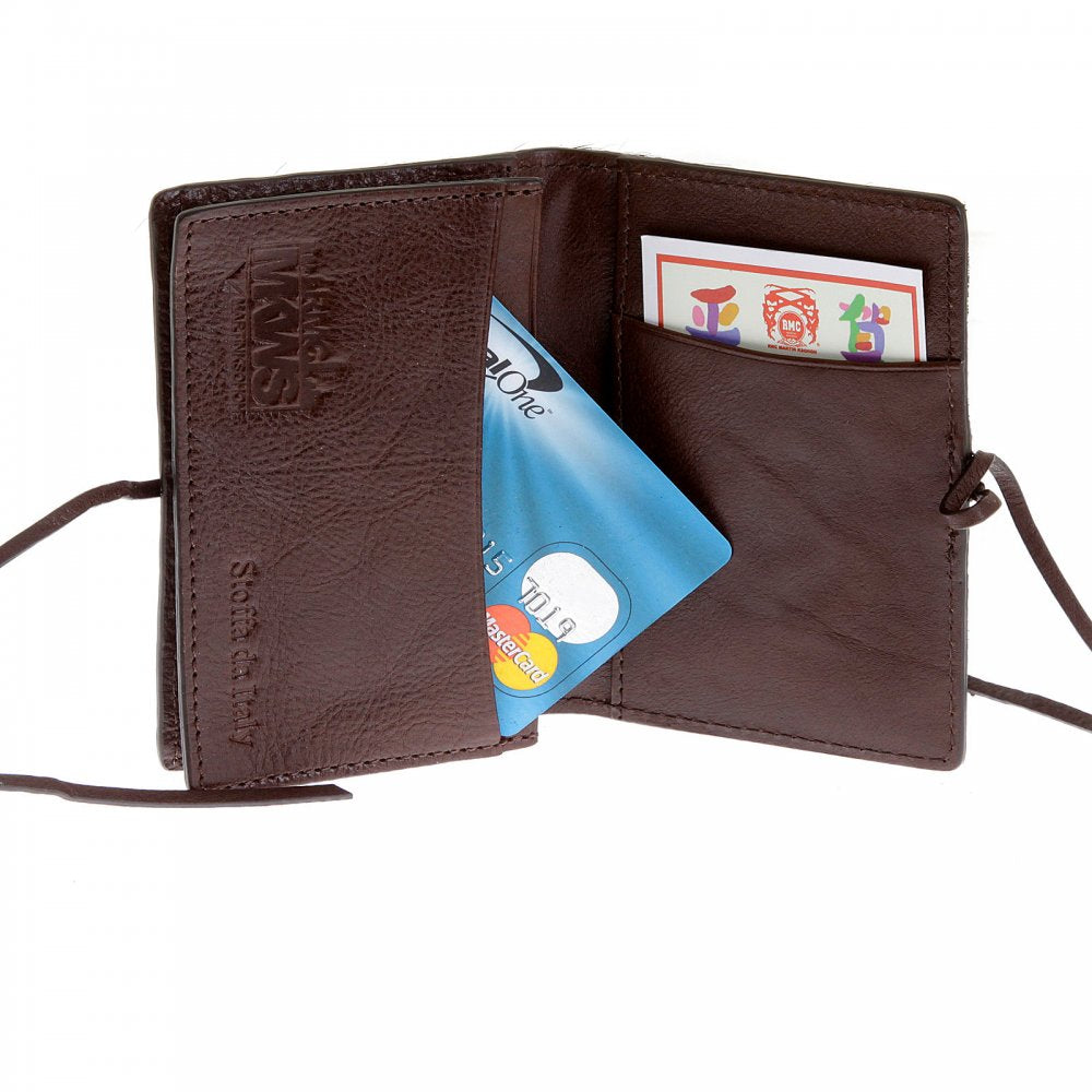 Mens Brown Leather/Horse Hair Card Holder with Shoe Lace Lie Closure