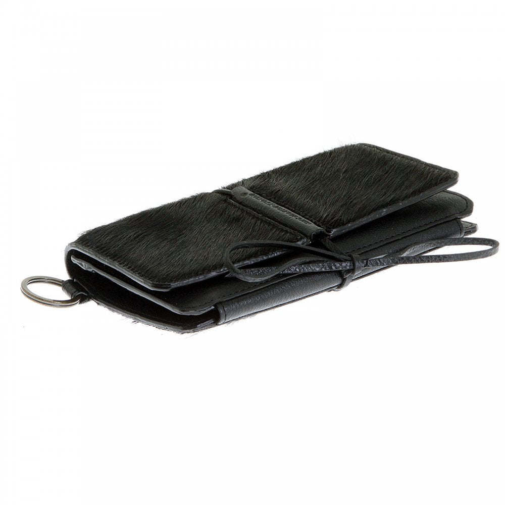 Mens Black Leather/Horse Hair 3 Fold Credit Card Wallet