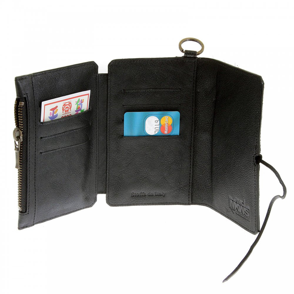 Mens Black Leather/Horse Hair 3 Fold Credit Card Wallet