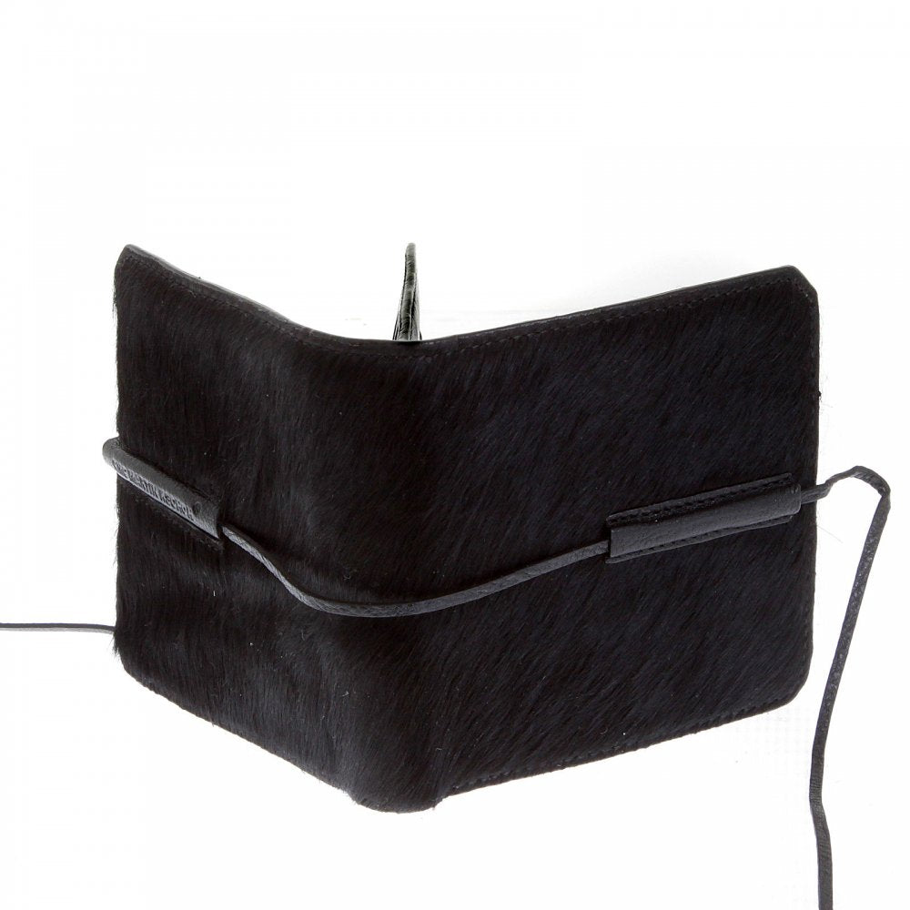 Mens Black Leather/Horse Hair Wallet with Shoe Lace Tie Closure