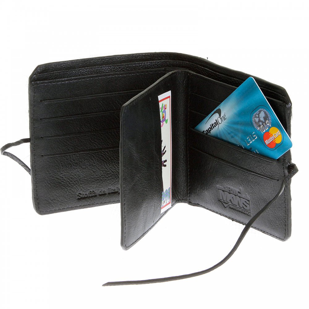 Mens Black Leather/Horse Hair Wallet with Shoe Lace Tie Closure