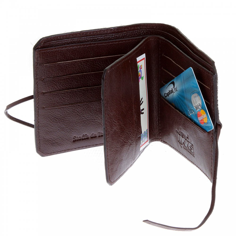 Mens Brown Leather/Horse Hair Wallet with Shoe Lace Tie Closure