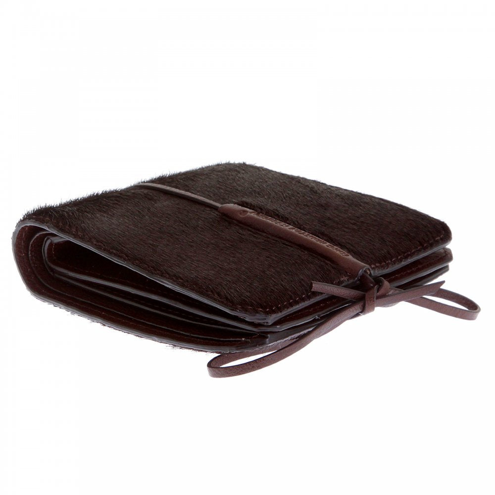 Mens Brown Leather/Horse Hair Wallet with Shoe Lace Tie Closure
