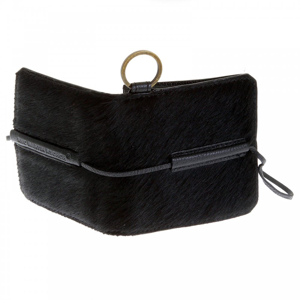 Mens Black Leather/Horse Hair Pouch with Shoe Lace Tie Closure