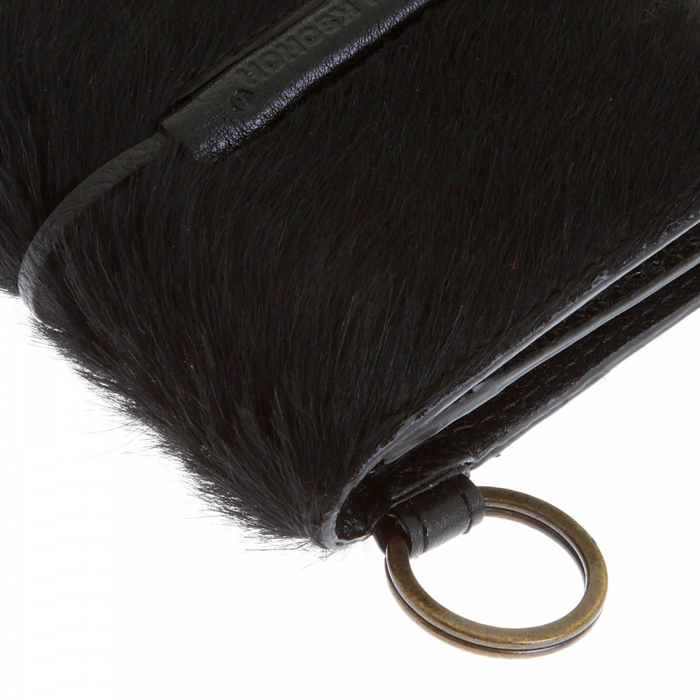 Mens Black Leather/Horse Hair Pouch with Shoe Lace Tie Closure