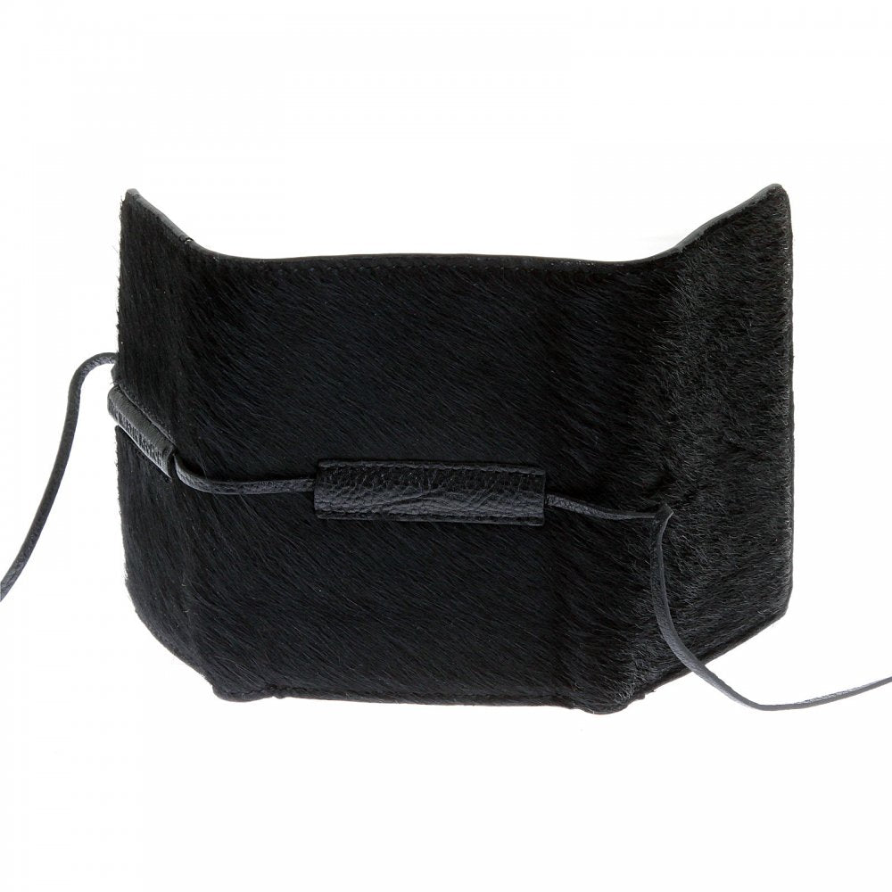 Mens Black Leather/Horse Hair 3 Fold Credit Card Mini Wallet