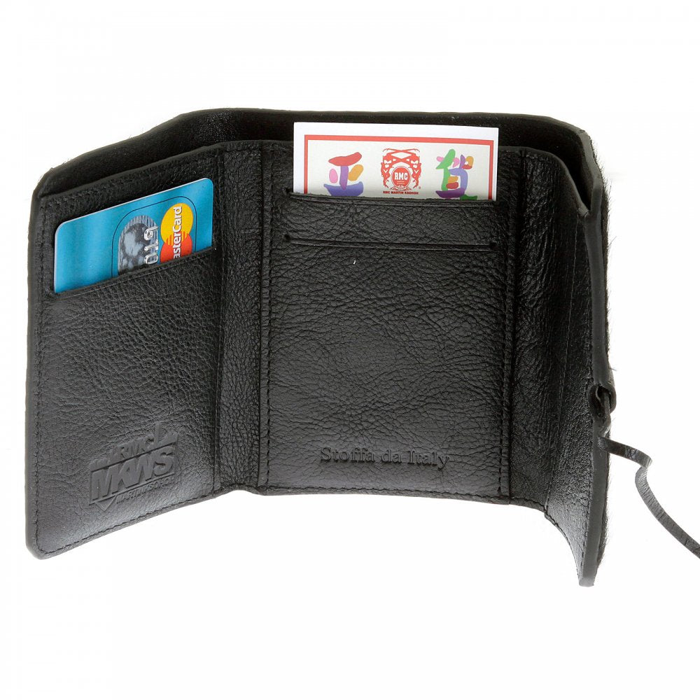 Mens Black Leather/Horse Hair 3 Fold Credit Card Mini Wallet
