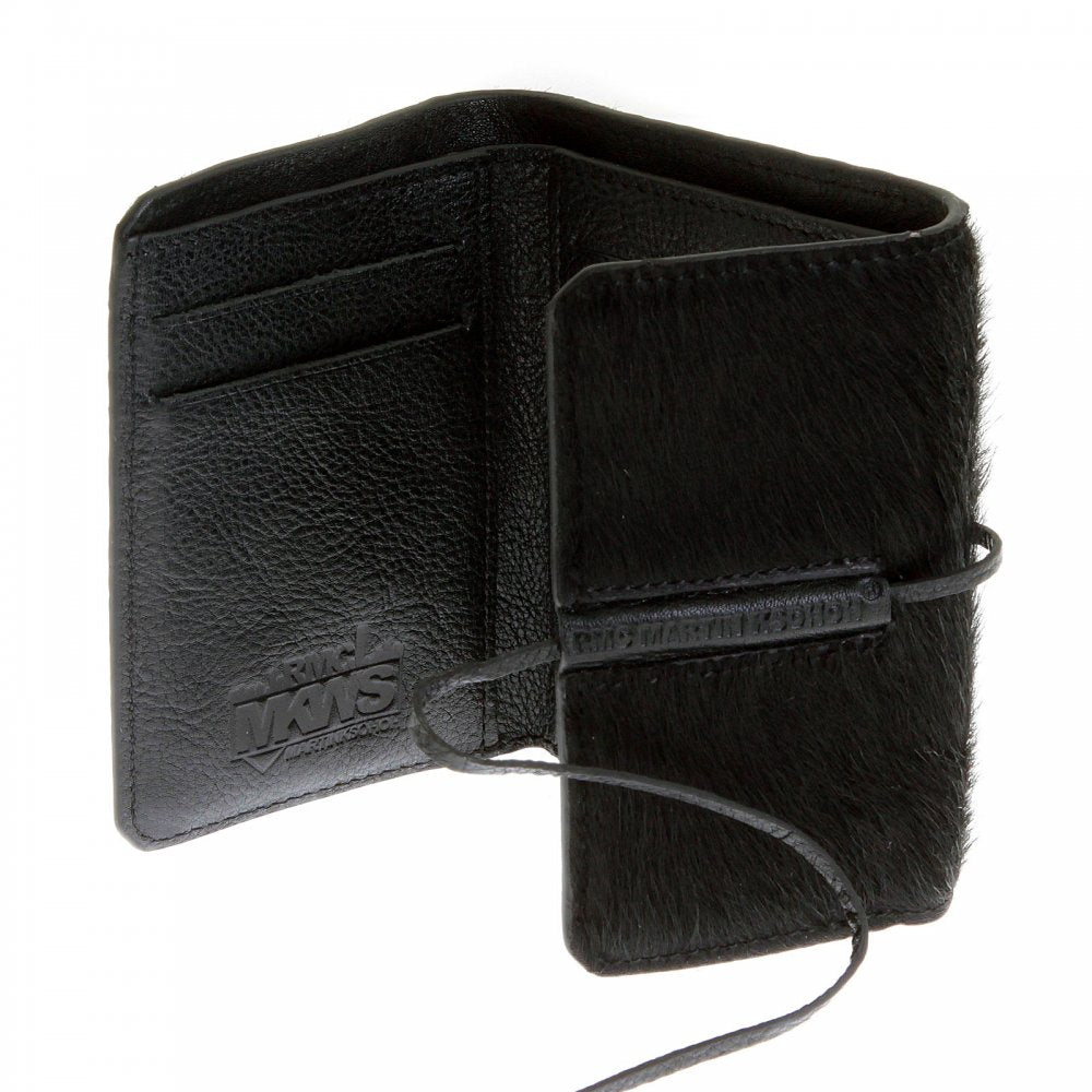 Mens Black Leather/Horse Hair 3 Fold Credit Card Mini Wallet