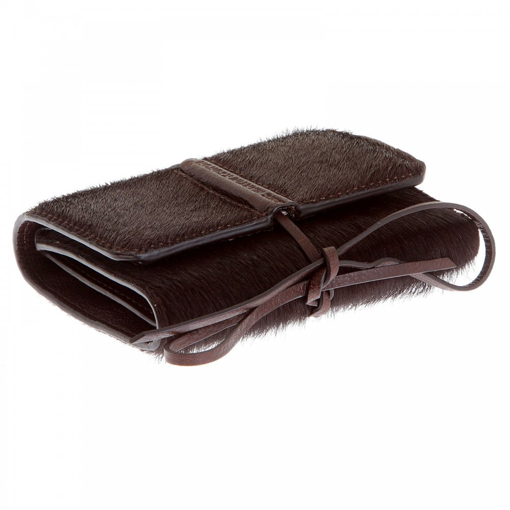 Mens Brown Leather/Horse Hair 3 Fold Credit Card Mini Wallet