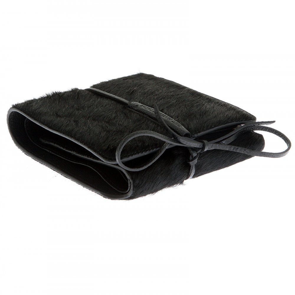 Mens Black Leather/Horse Hair 3 Fold Credit Card & Coin Pouch Landscape Wallet